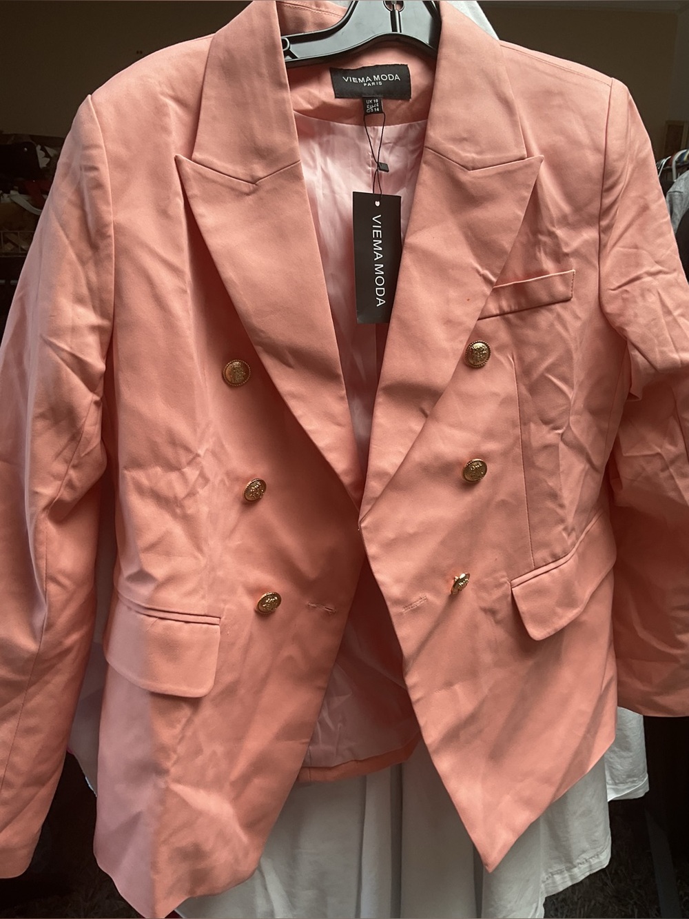 Vero Moda Double-Breasted Peachy Pink Blazer with Gold Buttons